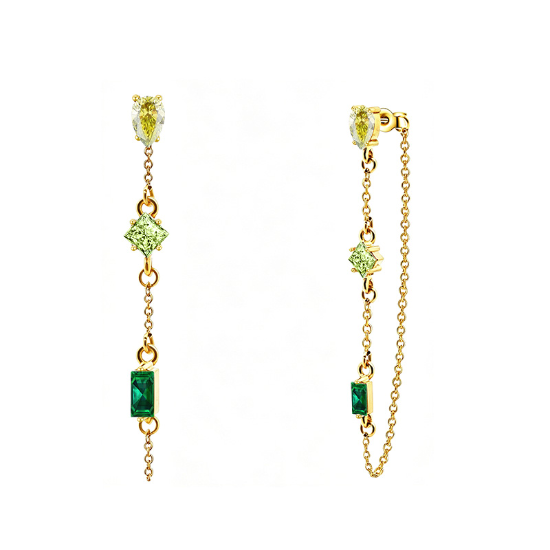 ORECCHINI PENDENTI CON CATENELLA E ZIRCONI MULTIFORMA COLORATI - YC2676C896