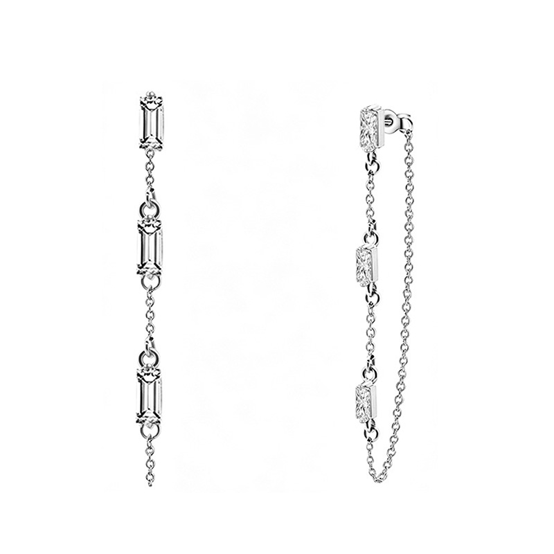 ORECCHINI PENDENTI CON CATENELLA E ZIRCONI RETTANGOLARI COLORATI - YC2676C897