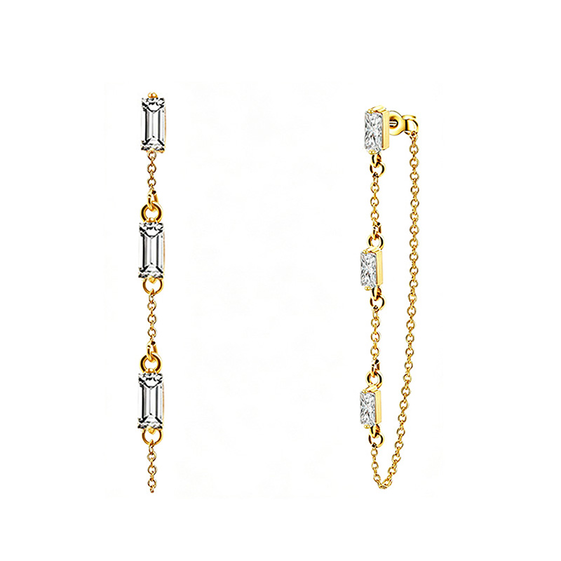 ORECCHINI PENDENTI CON CATENELLA E ZIRCONI RETTANGOLARI COLORATI - YC2676C897
