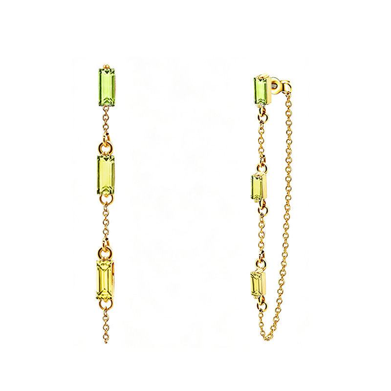 ORECCHINI PENDENTI CON CATENELLA E ZIRCONI RETTANGOLARI COLORATI - YC2676C897