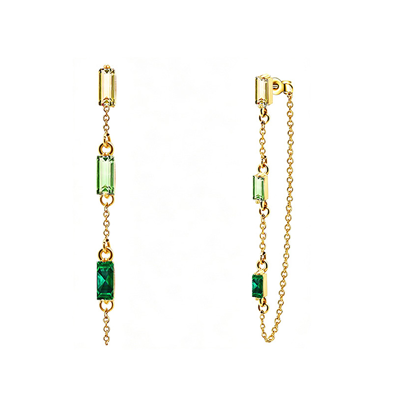 ORECCHINI PENDENTI CON CATENELLA E ZIRCONI RETTANGOLARI COLORATI - YC2676C897