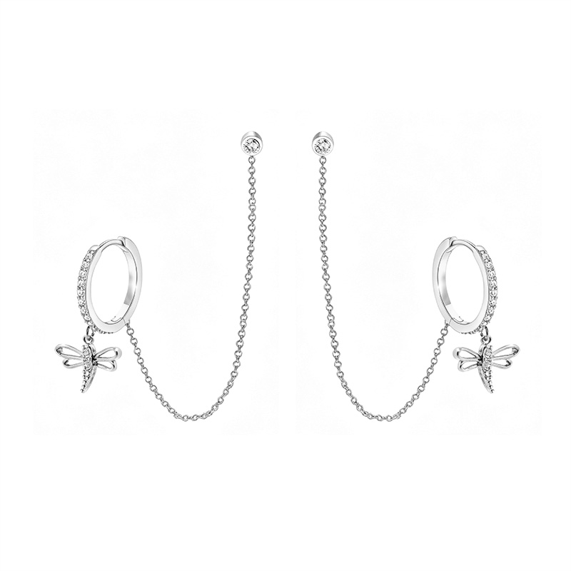 ORECCHINI DOPPIO BUCO CON CATENA E PENDENTE A LIBELLULA - YC2680C917
