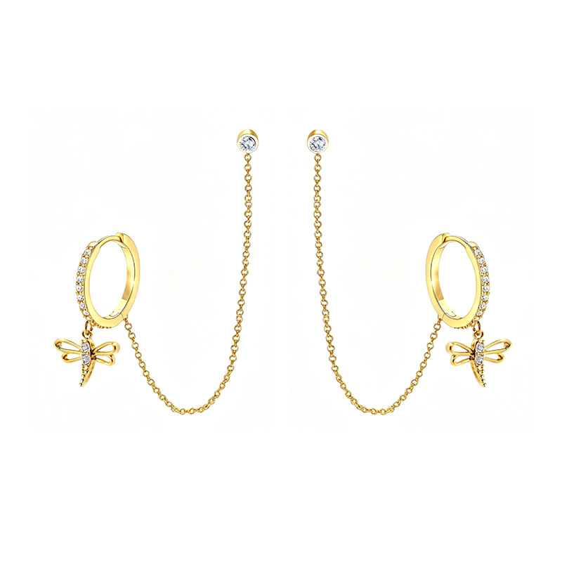 ORECCHINI DOPPIO BUCO CON CATENA E PENDENTE A LIBELLULA - YC2680C917