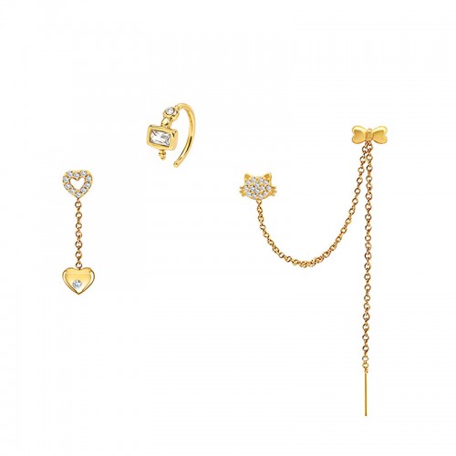 SET ORECCHINI ASIMMETRICI CON CATENA, ZIRCONI E EAR CUFF - YC2688C954