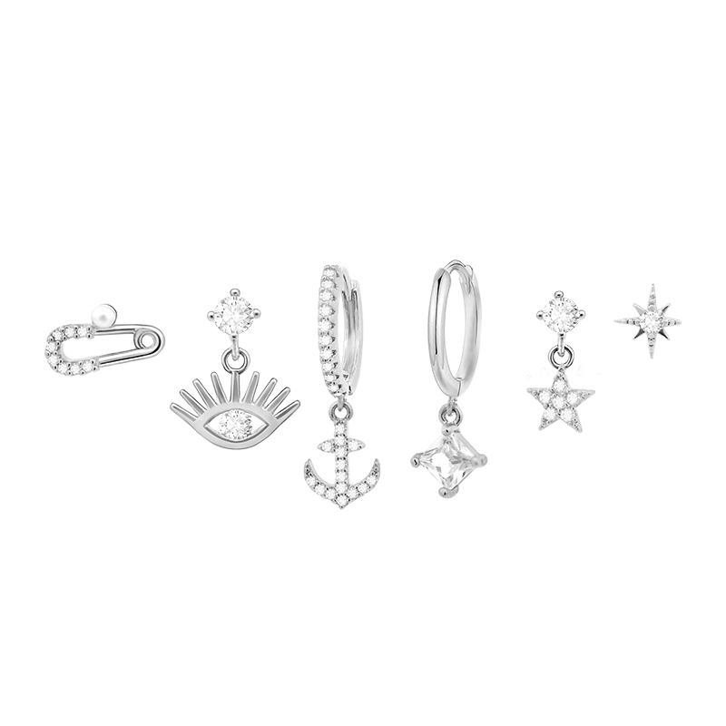 SET 6 ORECCHINI DIVERSI CON ZIRCONI - YK22611810410