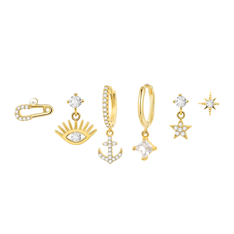 SET 6 ORECCHINI DIVERSI CON ZIRCONI - YK22611810410
