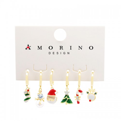 SET 6 ORECCHINI A CERCHIO CON CIONDOLO NATALIZIO - YK25120C149