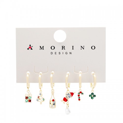 SET 6 ORECCHINI A CERCHIO CON CIONDOLO NATALIZIO - YK25120C150