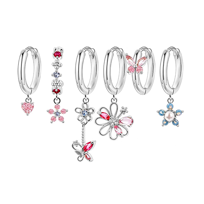 SET 6 ORECCHINI DIVERSI CON CIONDOLI ROMANTICI - YK26132C853
