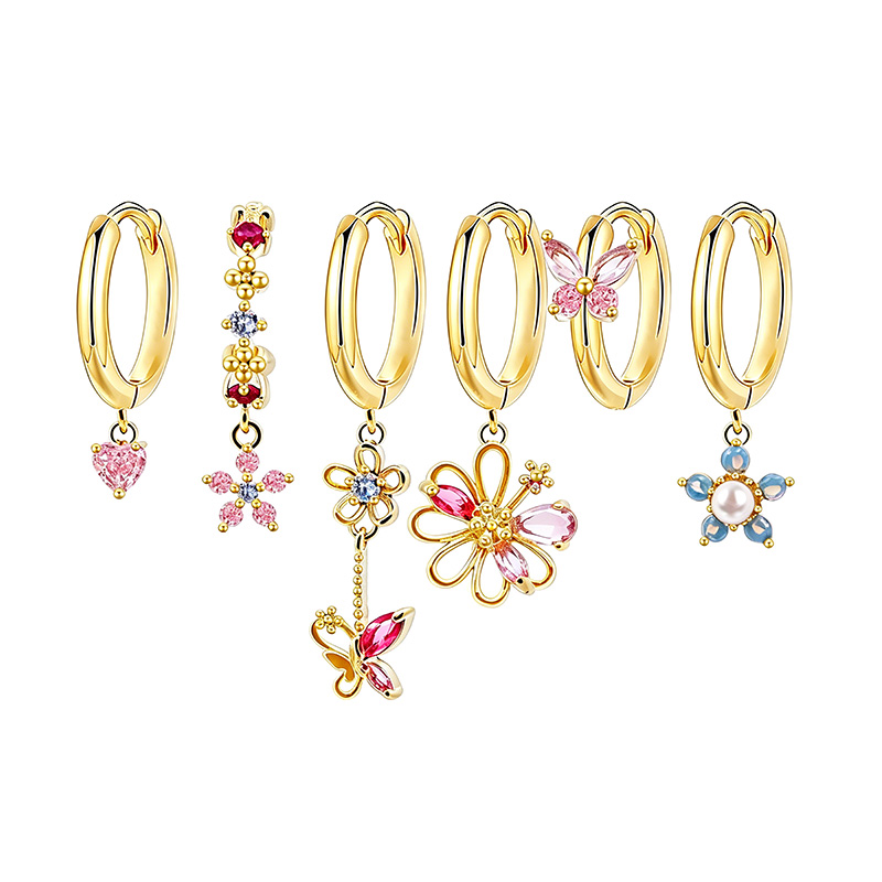SET 6 ORECCHINI DIVERSI CON CIONDOLI ROMANTICI - YK26132C853