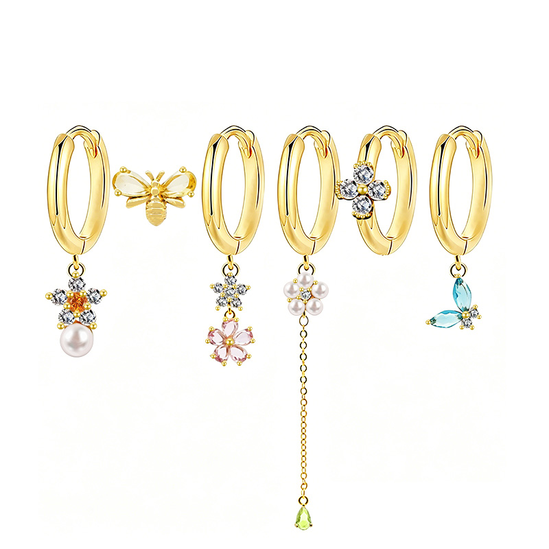 SET 6 ORECCHINI DIVERSI CON CIONDOLI A TEMA GIARDINO - YK26132C855