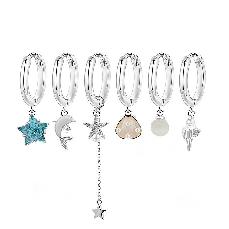 SET 6 ORECCHINI DIVERSI CON CIONDOLI MARINI - YK26132C856