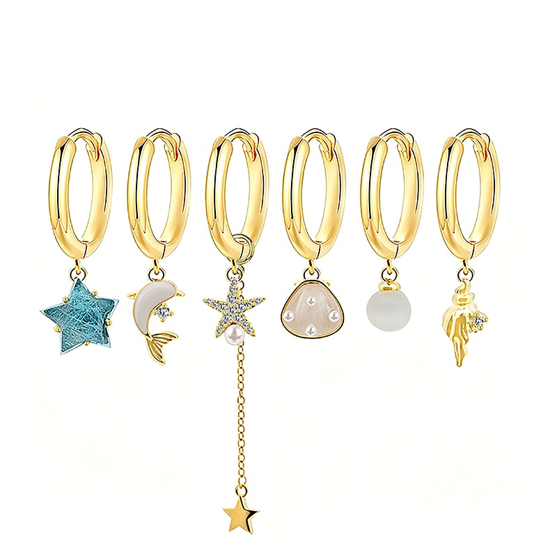 SET 6 ORECCHINI DIVERSI CON CIONDOLI MARINI - YK26132C856