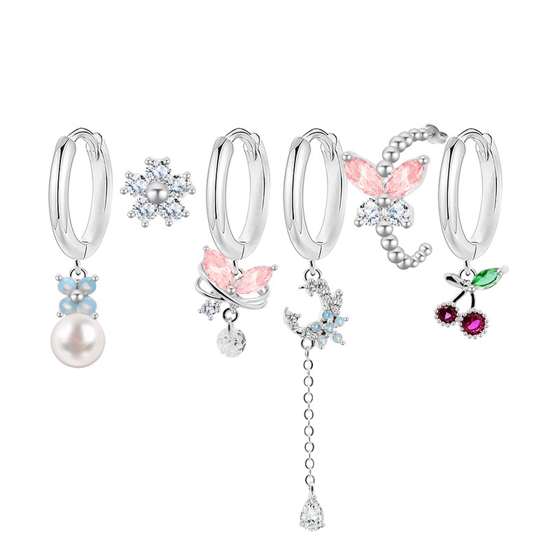 SET 6 ORECCHINI DIVERSI A TEMA GIARDINO CON CILIEGIA - YK26132C859