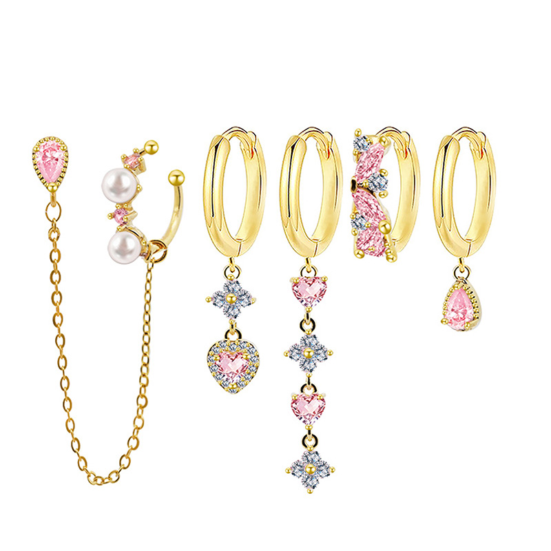 SET 6 ORECCHINI DIVERSI ROMANTICI IN TONI ROSA - YK26132C862