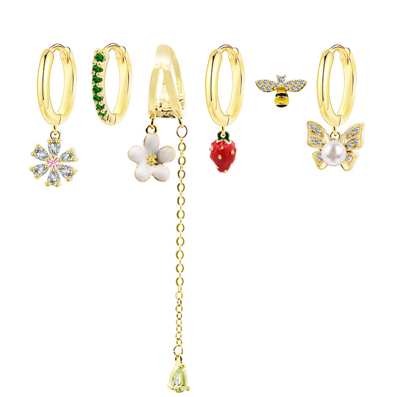SET 6 ORECCHINI DIVERSI A TEMA GIARDINO CON FRAGOLA - YK26132C863