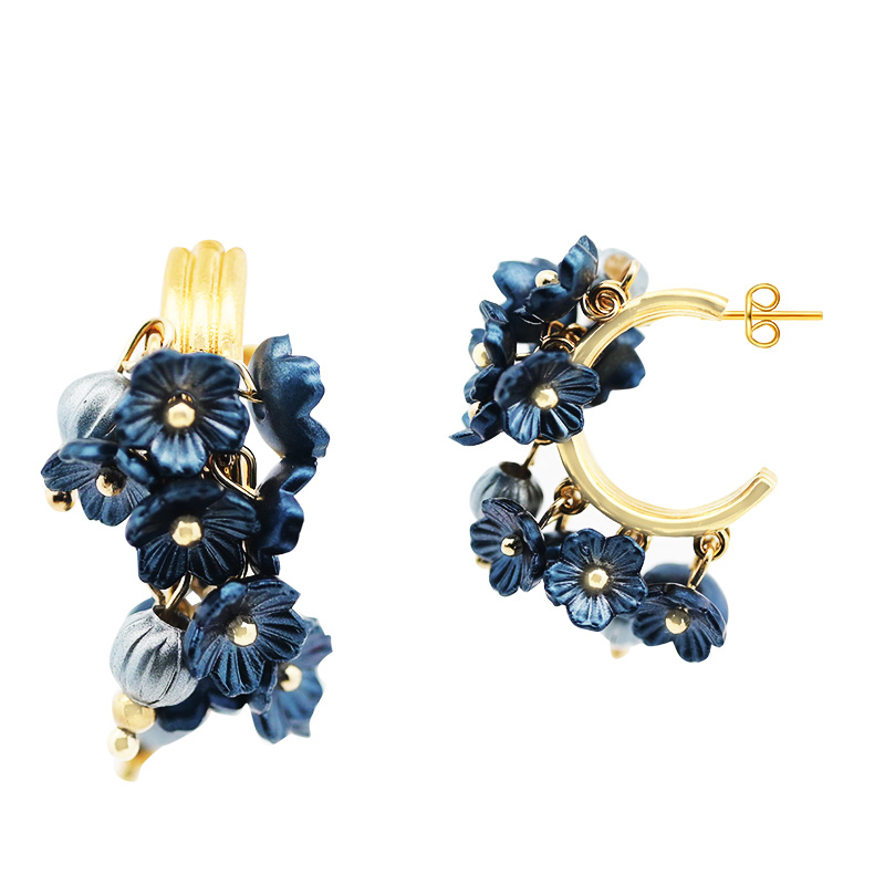 ORECCHINI A TRIPLO CERCHIO CON PERLINE E FIORI SMALTATI - YNK24104B823 ORECCHINI A TRIPLO CERCHIO CON PERLINE E FIORI SMALTATI - YNK24104B823
