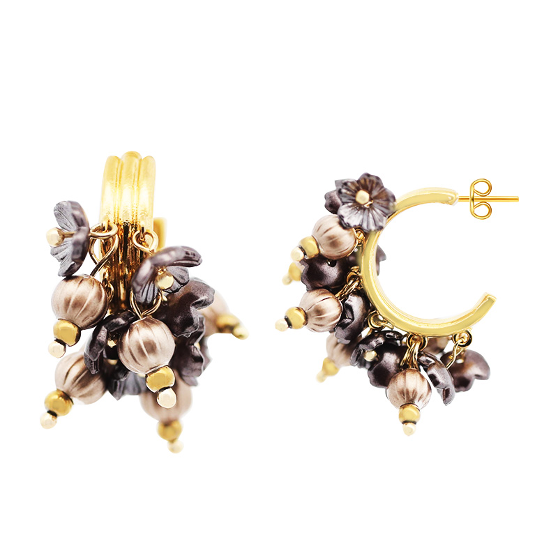 ORECCHINI A TRIPLO CERCHIO CON PERLINE E FIORI SMALTATI - YNK24104B823 ORECCHINI A TRIPLO CERCHIO CON PERLINE E FIORI SMALTATI - YNK24104B823