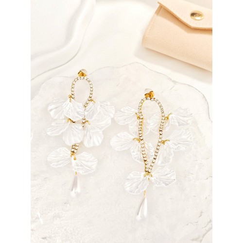 ORECCHINI PENDENTI TENNIS CON PETALI BIANCHI - YY2564C137