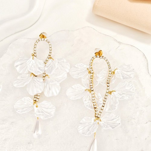 ORECCHINI PENDENTI TENNIS CON PETALI BIANCHI - YY2564C137