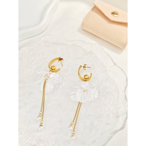 ORECCHINI CON NAPPE A CATENA E PETALI BIANCHI - YY2564C139