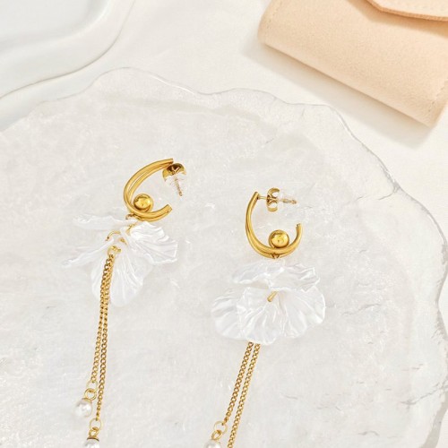 ORECCHINI CON NAPPE A CATENA E PETALI BIANCHI - YY2564C139