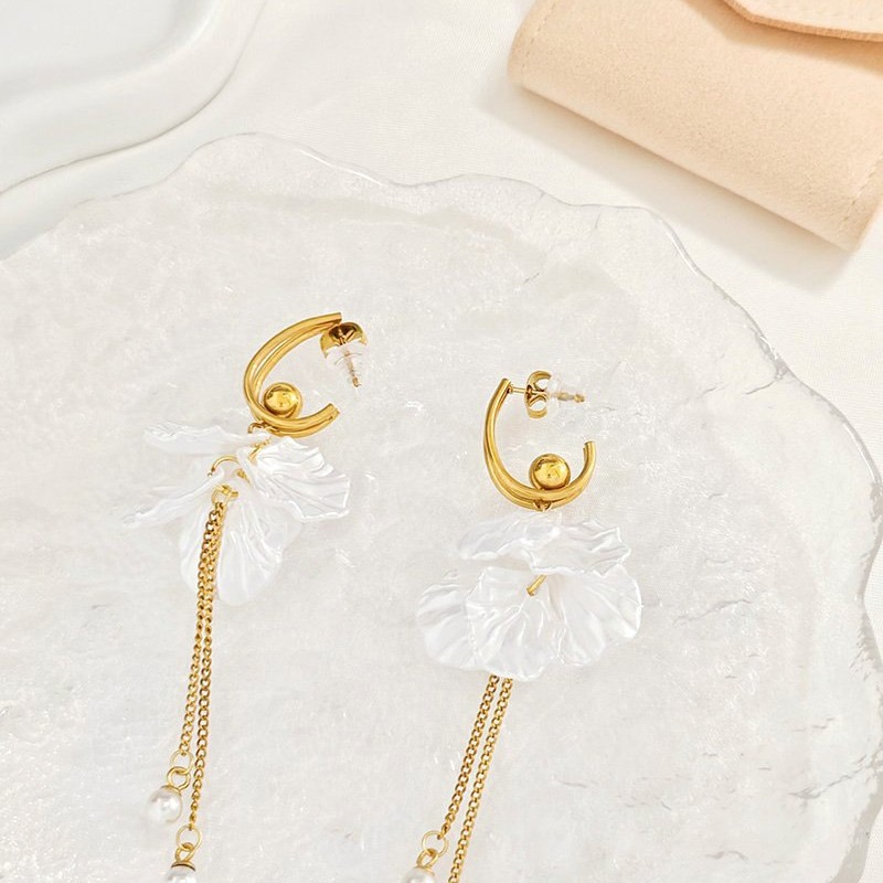 ORECCHINI CON NAPPE A CATENA E PETALI BIANCHI - YY2564C139 ORECCHINI CON NAPPE A CATENA E PETALI BIANCHI - YY2564C139