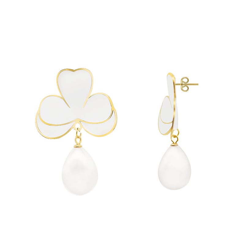 ORECCHINI PENDENTI TRIFOGLIO CON PERLA A GOCCIA - YY2564C144 ORECCHINI PENDENTI TRIFOGLIO CON PERLA A GOCCIA - YY2564C144