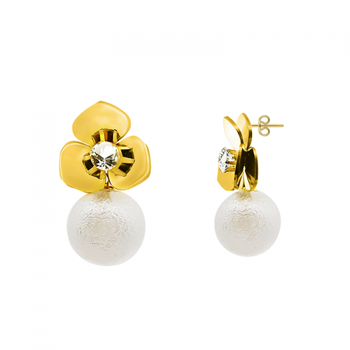 ORECCHINI PENDENTI FIORE CON PERLA SMERIGLIATA - YY2564C145