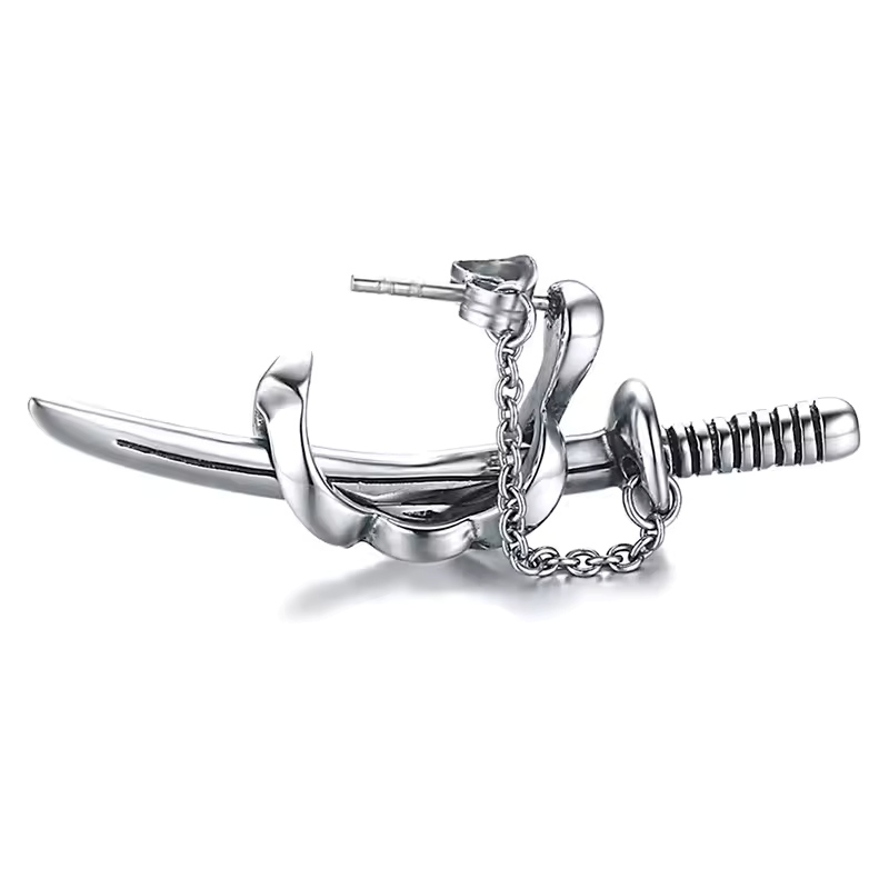 ORECCHINO SINGOLO SPADA CON CATENA - JJ23384E256