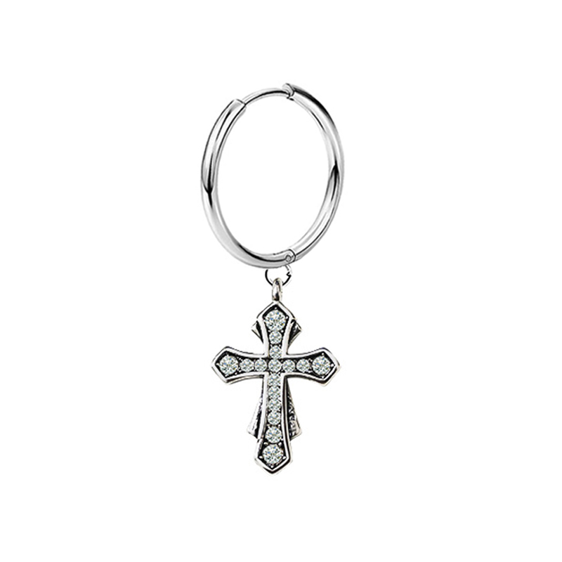 ORECCHINO A CERCHIO CON CIONDOLO CROCE E ZIRCONE - JJ2532C228