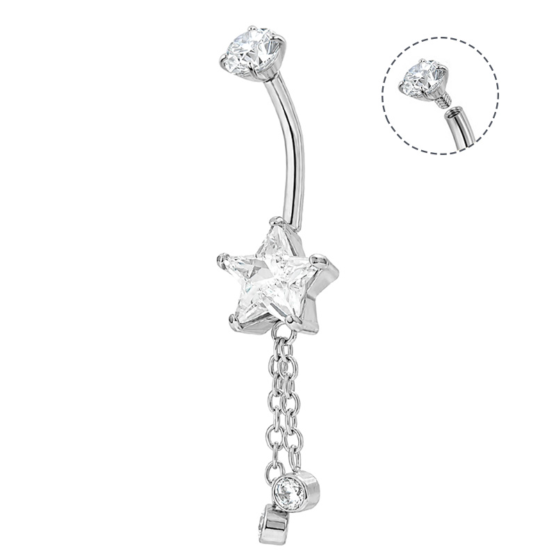 PIERCING A BANANA CON STELLA E DOPPIA CATENA PENDENTE CON ZIRCONI TONDI - JQ1000B147