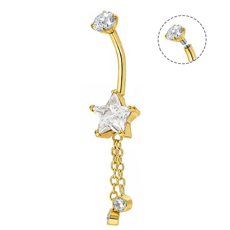 PIERCING A BANANA CON STELLA E DOPPIA CATENA PENDENTE CON ZIRCONI TONDI - JQ1000B147