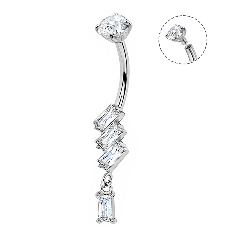 PIERCING A BANANA PENDENTE CON ZIRCONIA A TAGLIO BAGUETTE - JQ1000B148