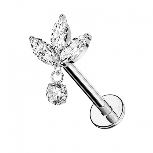 PIERCING LABRET A TRIFOGLIE CON PENDENTE IN ZIRCONIA - JQ1000L090