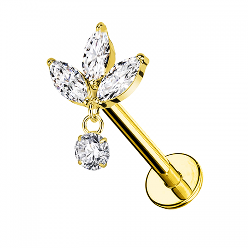 PIERCING LABRET A TRIFOGLIE CON PENDENTE IN ZIRCONIA - JQ1000L090