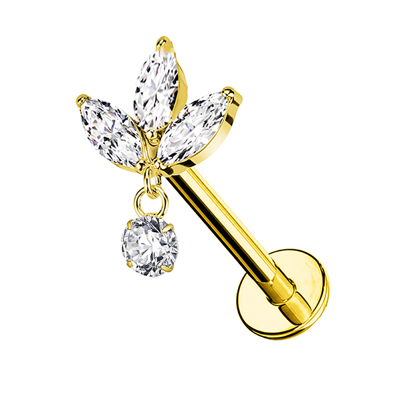 PIERCING LABRET A TRIFOGLIE CON PENDENTE IN ZIRCONIA - JQ1000L090