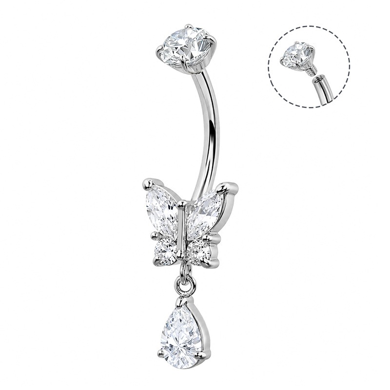 PIERCING BANANA FARFALLA PENDENTE A GOCCIA CON ZIRCONIA - JQ1120B140