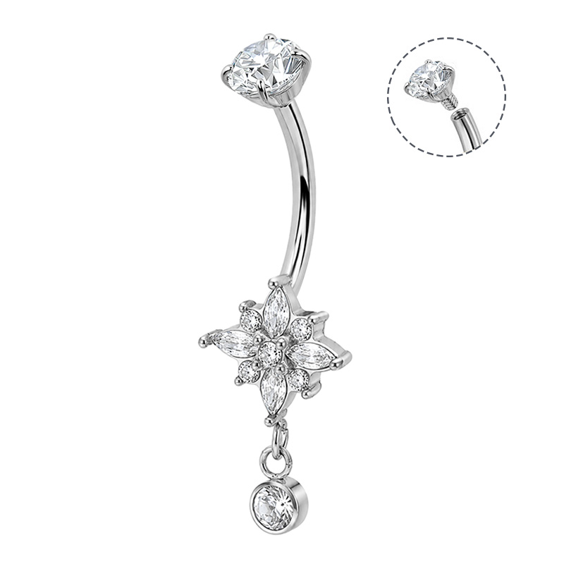 PIERCING A BANANA CON FIORE A SETELLA E PENDENTE IN ZIRCONIA - JQ1120B145