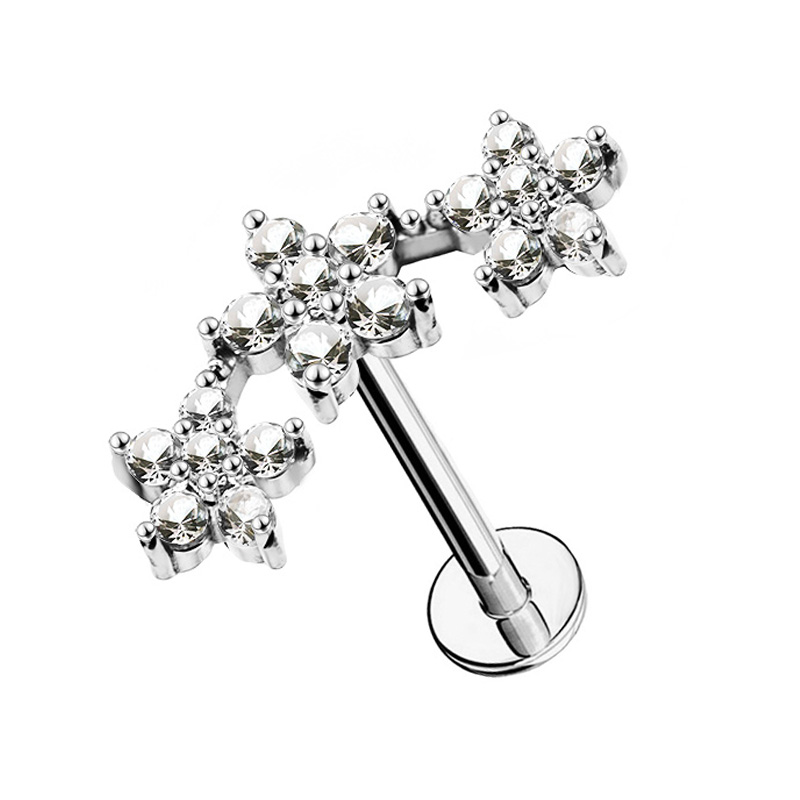 PIERCING LABRET CURVO A TRE FIORI CON ZIRCONIA - JQ1120L135