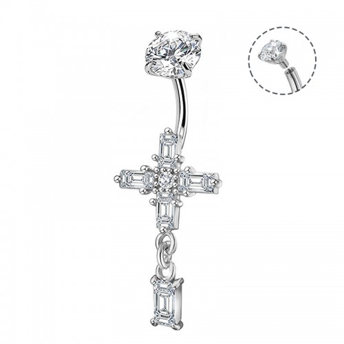 PIERCING A BANANA A CROCE CON ZIRCONIIA BAGUETTE E PENDENTE - JQ1200B164