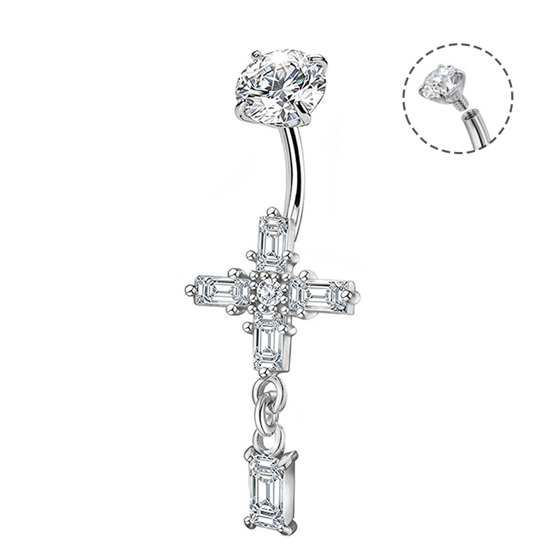 PIERCING A BANANA A CROCE CON ZIRCONIIA BAGUETTE E PENDENTE - JQ1200B164