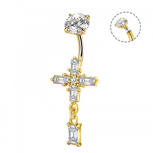 PIERCING A BANANA A CROCE CON ZIRCONIIA BAGUETTE E PENDENTE - JQ1200B164