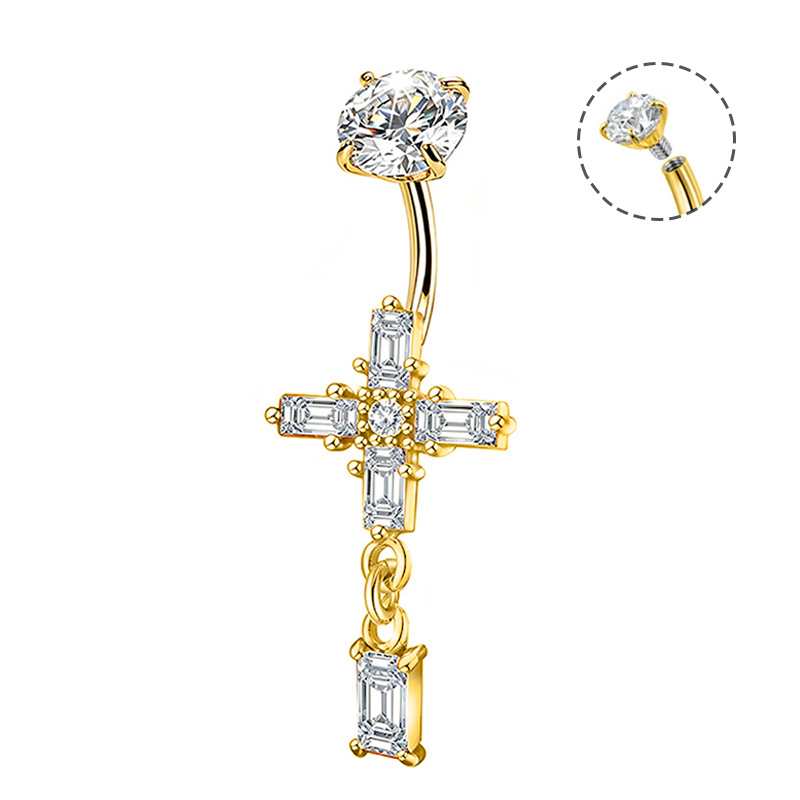 PIERCING A BANANA A CROCE CON ZIRCONIIA BAGUETTE E PENDENTE - JQ1200B164