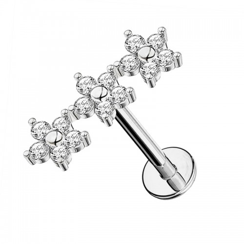 PIERCING LABRET CON TRE FIORE E ZIRCONIA - JQ1200L082