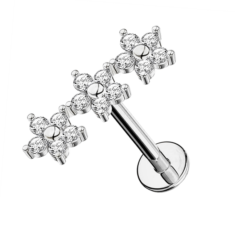 PIERCING LABRET CON TRE FIORE E ZIRCONIA - JQ1200L082