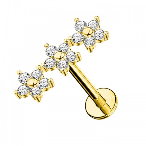 PIERCING LABRET CON TRE FIORE E ZIRCONIA - JQ1200L082
