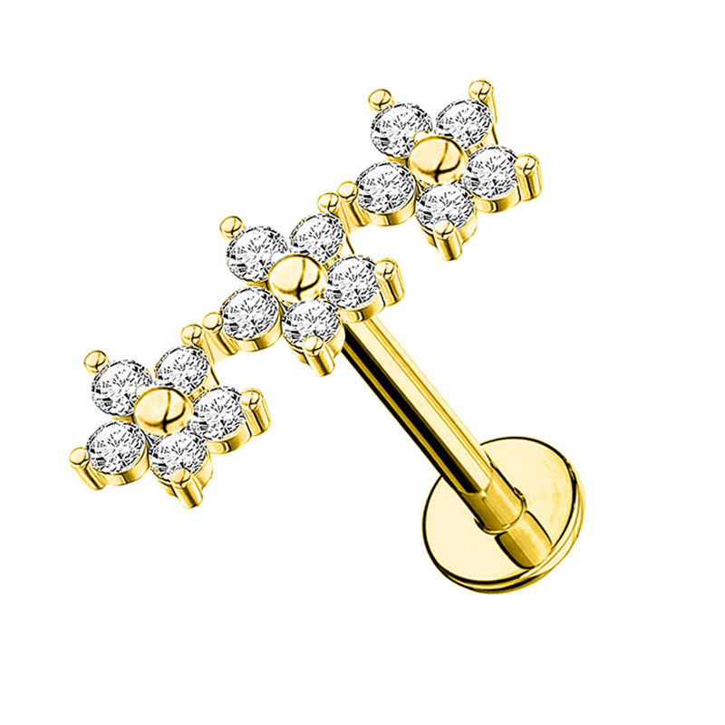 PIERCING LABRET CON TRE FIORE E ZIRCONIA - JQ1200L082