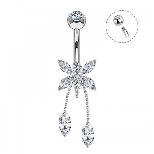 PIERCING A BANANA FARFALLA IN ZIRCONIA CON CATENINE PENDENTI - JQ1400B129