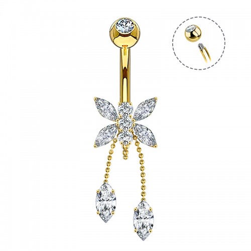 PIERCING A BANANA FARFALLA IN ZIRCONIA CON CATENINE PENDENTI - JQ1400B129